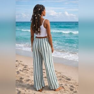 Fantastic Fawn Striped Wide Leg Pants Elastic Waist Coastal Boho Made in USA M